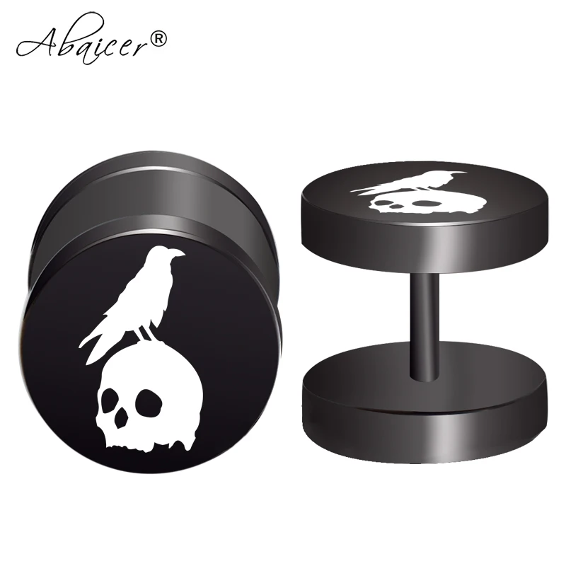 

2pcs/Lot Viking Odin Raven skull Fake Ear Gauge,Plugs and Tunnels,Fake Piercing Expander Stretcher, Punk Earring Gift For Man