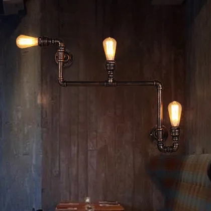 

Loft Retro Industrial Living Room Dinning Room Light Creative American Bar Hall Iron Water Pipe Wall Lamps 3 Lights