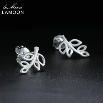 

LAMOON 925 Sterling Silver Earrings 2018 New Special Design Leaves Branches S925 Fine Jewelry For Women Stud Earring EY213