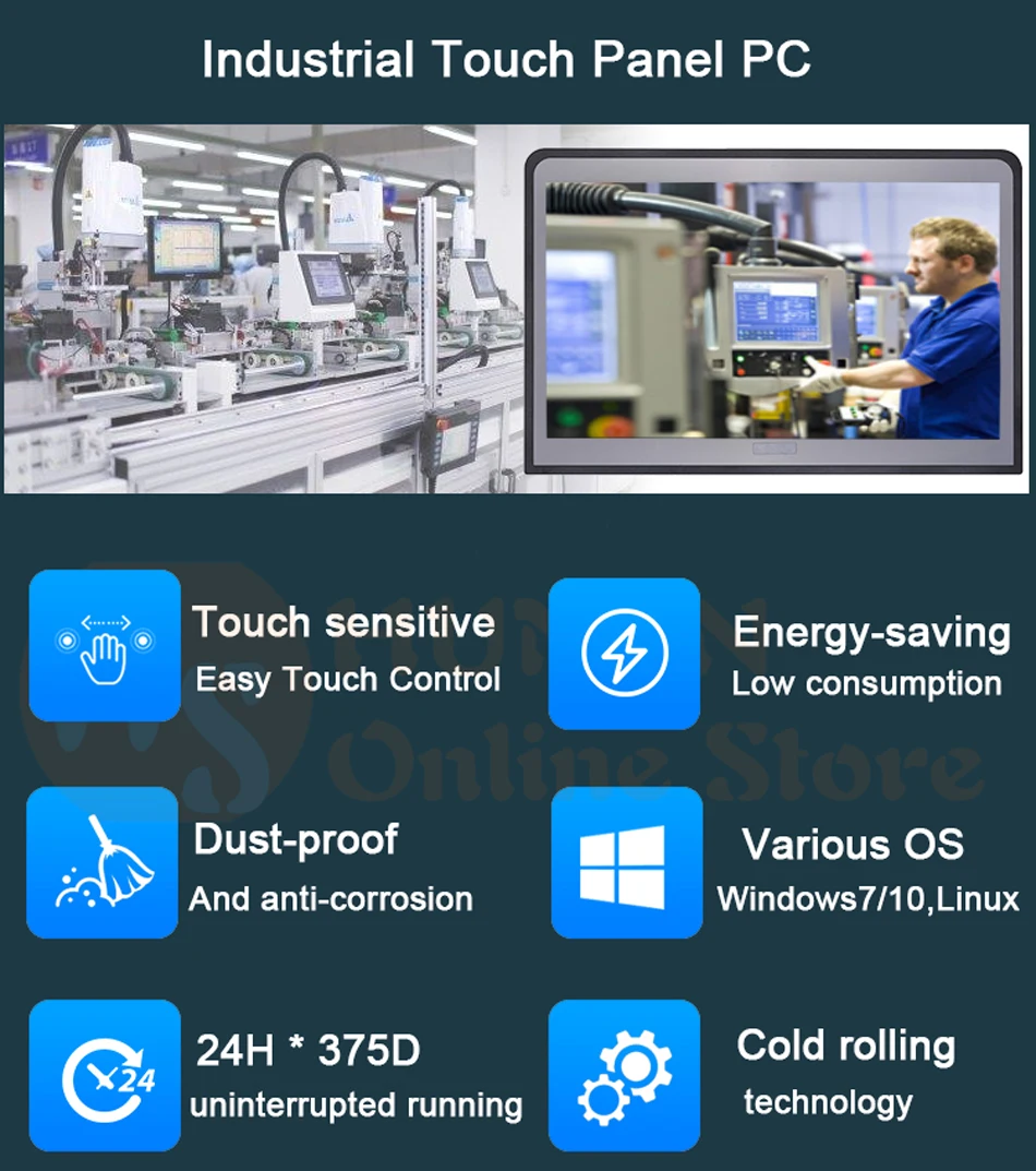14 дюймов 2 мм встроенный IP54 промышленных Панель PC, 10 баллов емкостный сенсорный, Windows 7/10, Linux, Intel J1800, [HUNSN WD09]