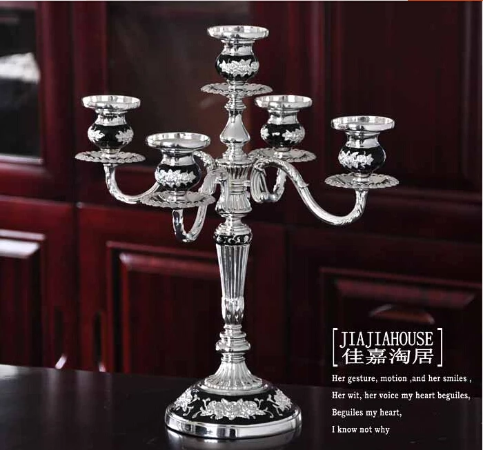 5arm Metal Silverblack Candelabra Candle Holder Candlestick For Wedding