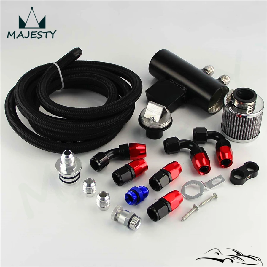 For H*onda A*cura VTEC Oil Catch Can Reservoir Breather Filter Hose Fittings Kit