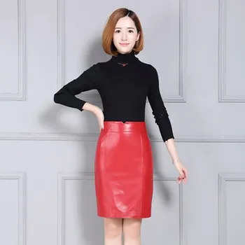 

Women New Autumn and Winter Over the Knee Pure Genuine Sheep Leather Skirt K89 One Piece Promotion
