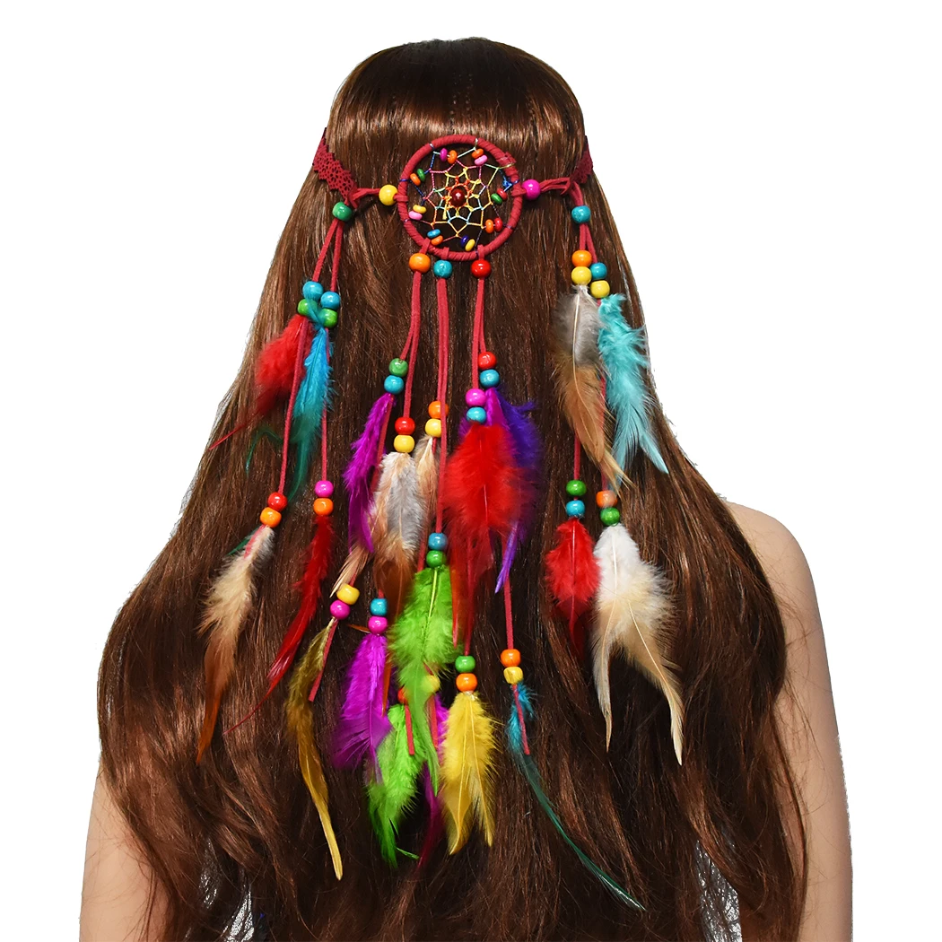 

Tribal Rope Wood Beaded Feather Headbands Hairbands Bohemian Ethnic Gypsy Beaded Headdres Women Festival Turkish Indian Jewelry