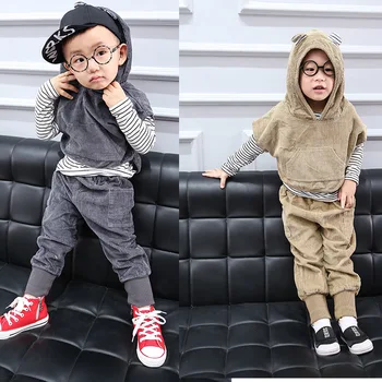 

2018 Spring New Pattern Korean Male Long Sleeve Suit Cartoon Little Bear Between Bar Ears 1-3 At The Age Of Tide Three-piece