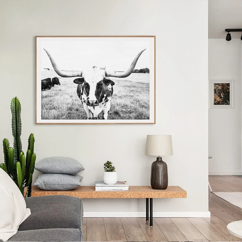 longhorn canvas print living room decor