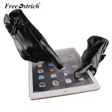 Женские перчатки из искусственной кожи, зимние водонепроницаемые перчатки с бантом для вождения на полный палец, перчатки для сенсорного экрана, варежки A3120