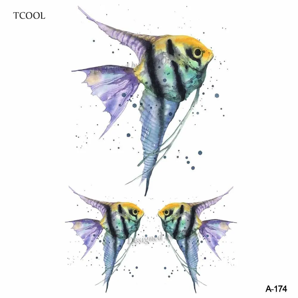 

HXMAN Tropical Fish Temporary Tattoo Sticker Waterproof Women Fashion Fake Body Art Arm Tattoos 9.8X6cm Kids Hand Tatoo A-174