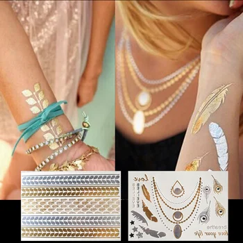 

2 Sheet New Body Art Metallic Temporary Tattoo Jewelry Bracelet Flash Gold Tattoos