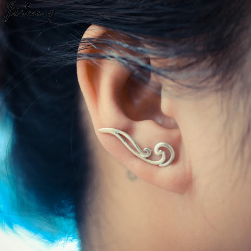 

Jisensp Fashion Geometric Waves Ear Climbers for Women Ear Crawler Stud Earrings Bohemian Cute Earing Girls Brincos Gift