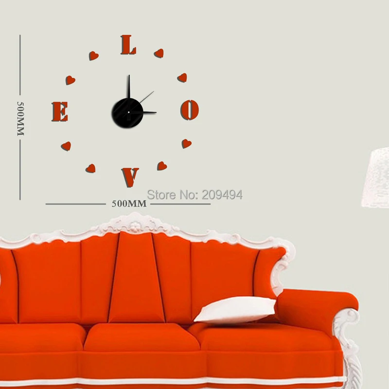 DIY Modern Fashion Creative Wall Clock 50x50cm EVA Paste Red LOVE Wall Sticker Decoration Clock
