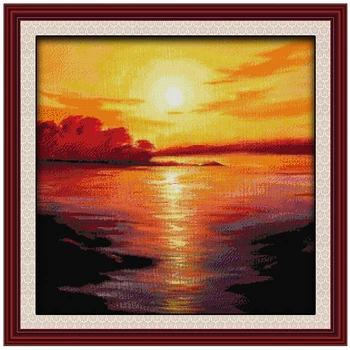 

Sea in Twilight Patterns Counted Cross Stitch 11 14CT Cross Stitch Set Scenery Cross-stitch Kits Embroidery Needlework-9