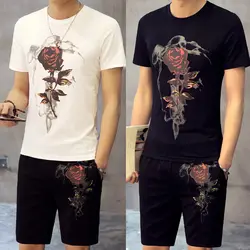 Комплекты для молодых мужчин модная футболка с короткими рукавами и цветочным принтом + шорты с принтом летние тонкие легкие и дышащие
