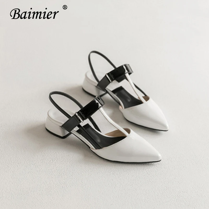 

Baimier Summer Patent Leather Women Sandals Pointed Toe T-Strap High Heels Women Pumps 2018 Fashion Party Shoes Woman