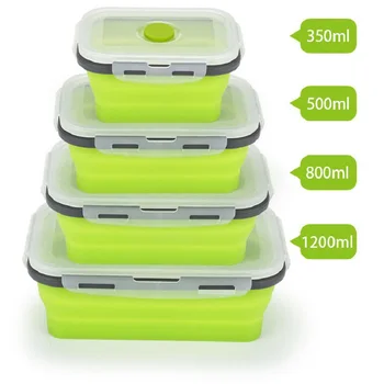 

4 pcs/set Silicone Collapsible Lunch Box Food Storage Container Microwavable Portable Picnic Camping Rectangle Outdoor Box