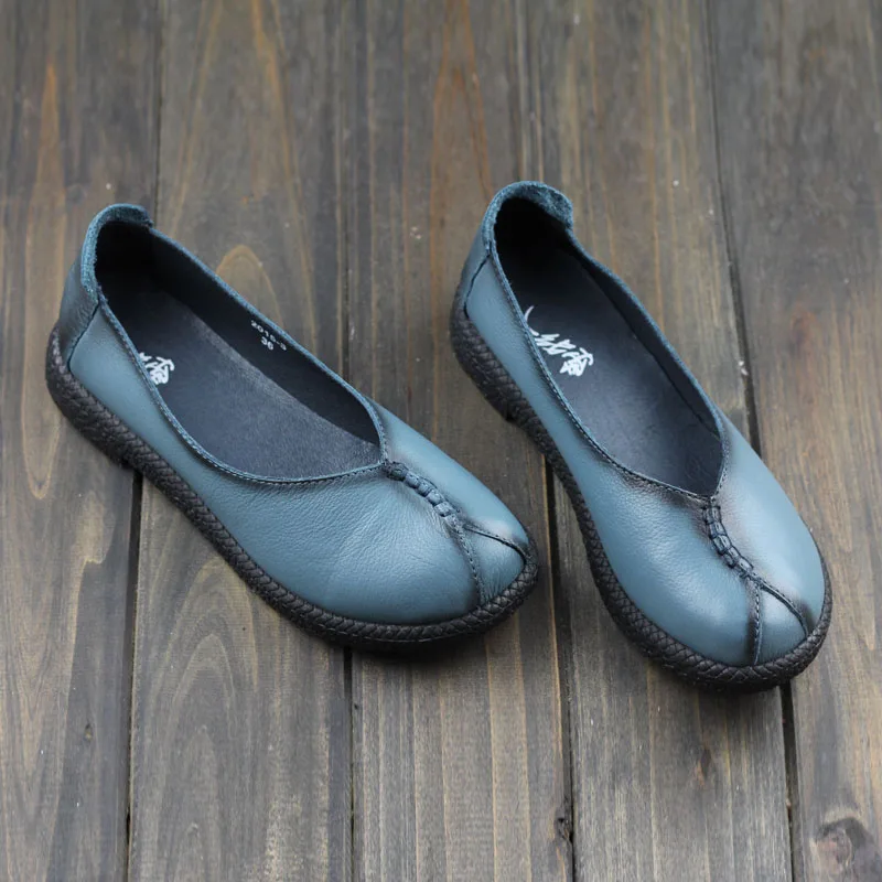 

Mori Girl Flat Shoes Blue Brushed Leather 100% Natual Full-grain leather Shoes Casual Slip on Loafers  (2015-3-2)