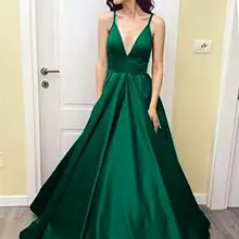 Пикантные Спагетти ремень Длинные Выпускные платья простой v-образным вырезом спинки атласная платье для выпускного бала сделать плюс размер вечерние платья
