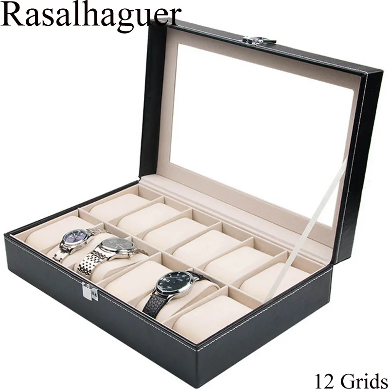 Luxury PU 12 Grids Leather Watch Box Fashion style for convenient travel storage Jewelry Watch Collector Cases Organizer Box