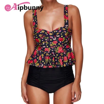 

Aipbunny Sexy Peplum High Waisted Plus Size Conservative Bikini Bathing Suits Push Up Swimwear Women Biquinis Feminino Swimsuit