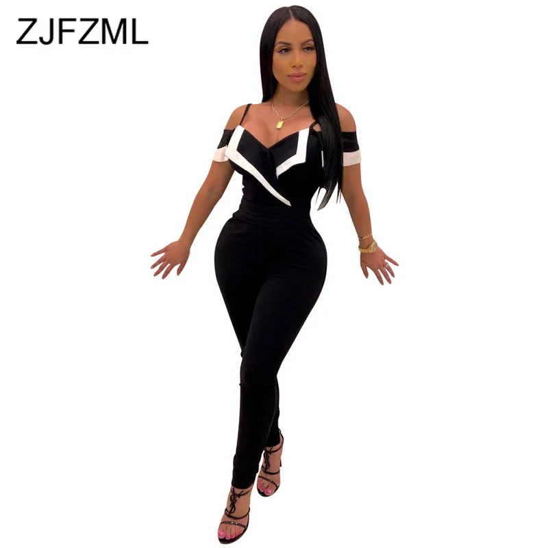 

Spaghetti Strap Sexy Skinny Overalls Women Deep V Neck Ruffles Sleeve Party Jumpsuit Summer High Waist Backless One Piece Romper