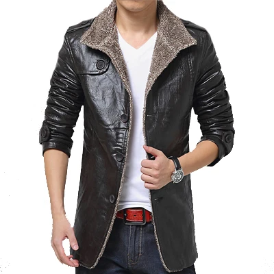 Кожаная мужская куртка, зимняя, толстая, внутренняя шерсть, искусственная кожа, пальто, мужское, повседневное, термо, стоячий воротник, искусственная кожа, пальто, теплая куртка, YA466 - Цвет: black