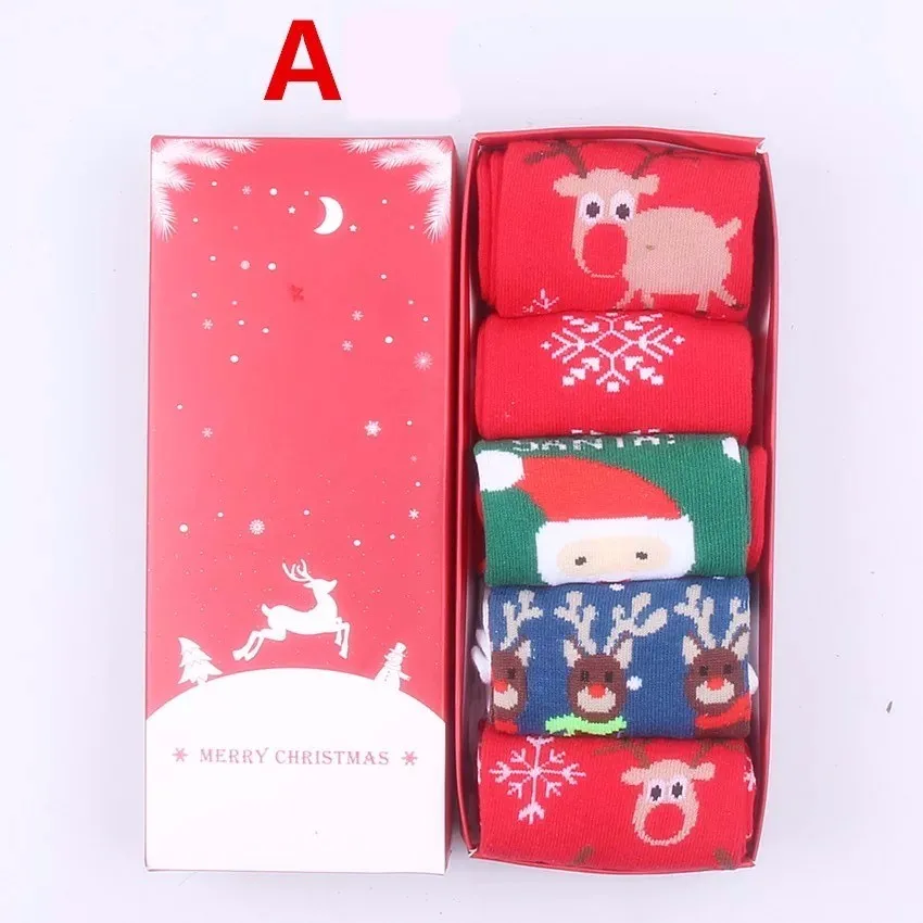 Носки в подарочной коробке с рождественским принтом носки для девочек с изображением оленя и снежинок подарок на год хлопковые носки модные и теплые хлопковые носки - Цвет: GJ-ZJYJ001A