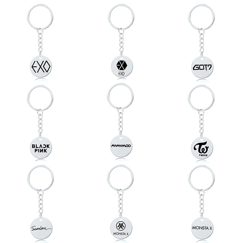 

Kpop MMMMOO TWICE BLACKPINK Seventeen GOT7 M0NSTA X Silver Color Key Ring Stainless Steel Keychain Car Bag Keys Accessories