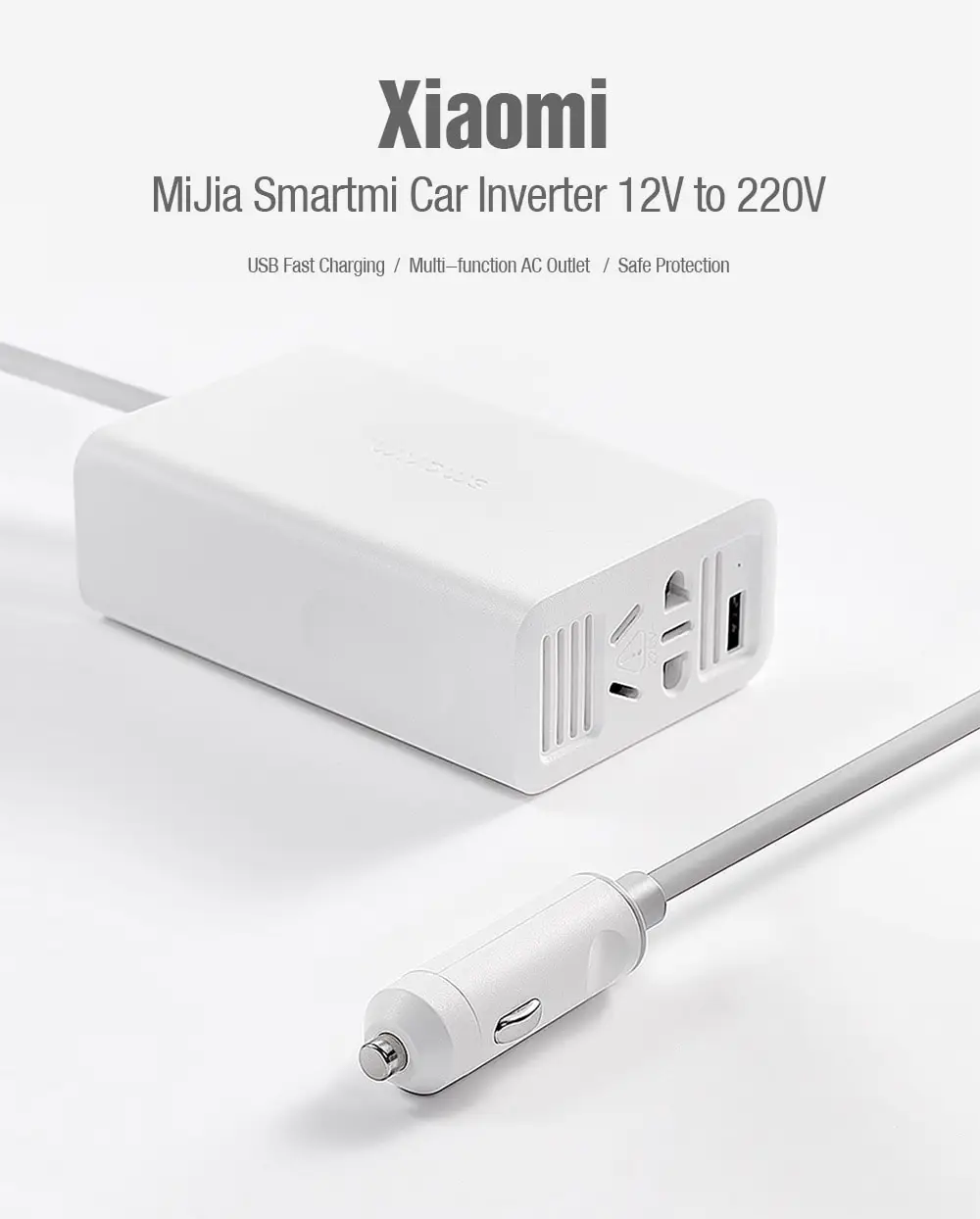 Xiaomi Mijia Smartmi Car Inverter 12V to 220V USB Multi-function Fast Charging AC Socket Safe Protection White Xiaom Xiao Mi (2)