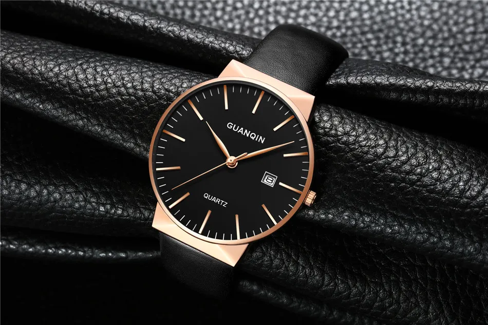 2017 GUANQIN Watch Men Ultra Thin Simple Fashion Casual Quartz Men Watches Leather Strap Men Clock Wristwatch Birthday Gift (2)