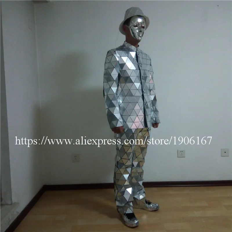 Catwalk Shows Men Silver Color Stage Ballrooom Costume Mirror Man Clothing Party Christmas Performance DJ Singer Clothes Suit04