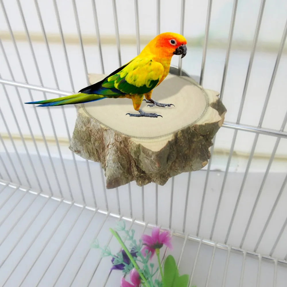 

Parrot Perch Natural Wood Round Bird Cage Toys Chew Parakeet Stand Platform Rack chew resistance durable