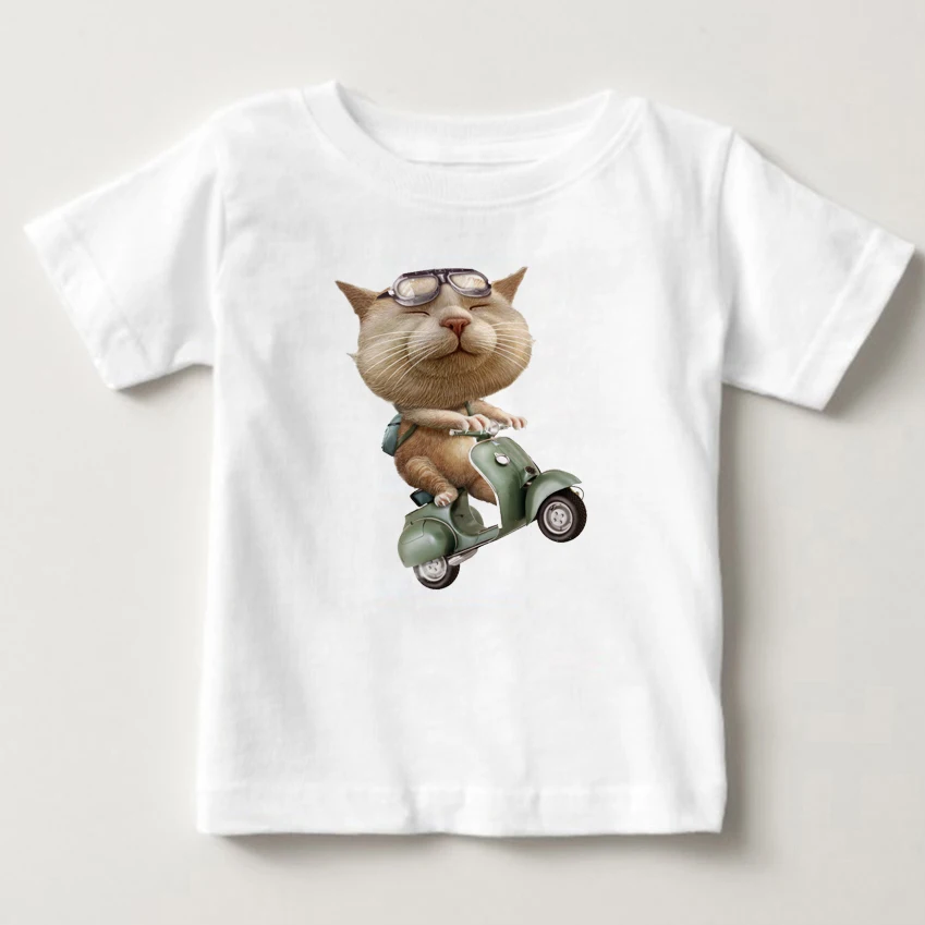 

Funny 3D Boxinger Black Cat Printed Summer Children T shirts White Short Sleeve Tee shirt summer boy and girl tshirt