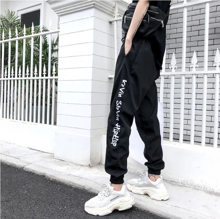 CheerSolo Hip Hop Loose Pants Women Harajuku Purple Sweatpants Side Striped Letter Print Black Trousers Street Style sweatpants