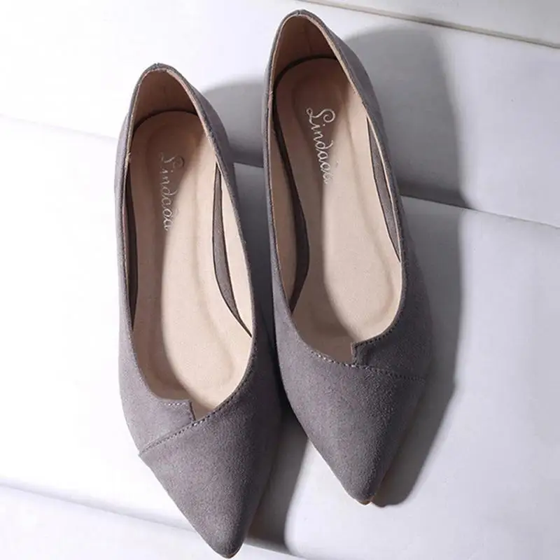 

New Women Suede Flats Shoes Women's Pointed Toe Ballet Slip on Suede Shoes Stiletto Fashion Basic Shoes #94