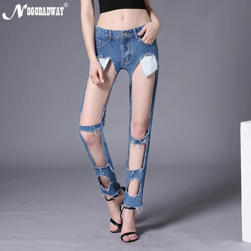 Big holes sexy jeans woman summer casual ripped denim pants ladies 2018 hollow out bottoms