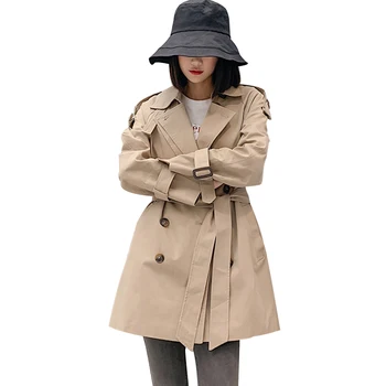 

New 2019 Spring autumn Mid-long Windbreaker coat Women fashion Slim Trench coat Young Women Double breasted temperament overcoat
