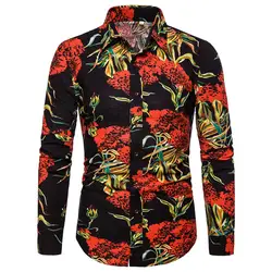 Цветочная гавайская рубашка мужская мода 2019 винтажные мужские льняные рубашки Slim Fit с длинным рукавом мужские платья рубашки Свадебная