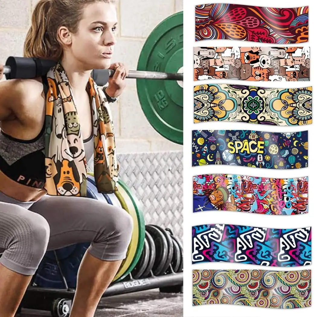 

Cooling Towel Soft Absorbent Quick Dry Rectangle Sports Workout Running 1-7 Gym Towel Summer Print