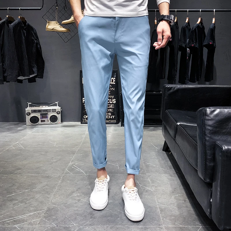 

Summer New Young Man Pants Men Fashion 2019 Ankle Length Solid Trousers Men Slim Fit All Match Streetwear Casual Men Harem Pants