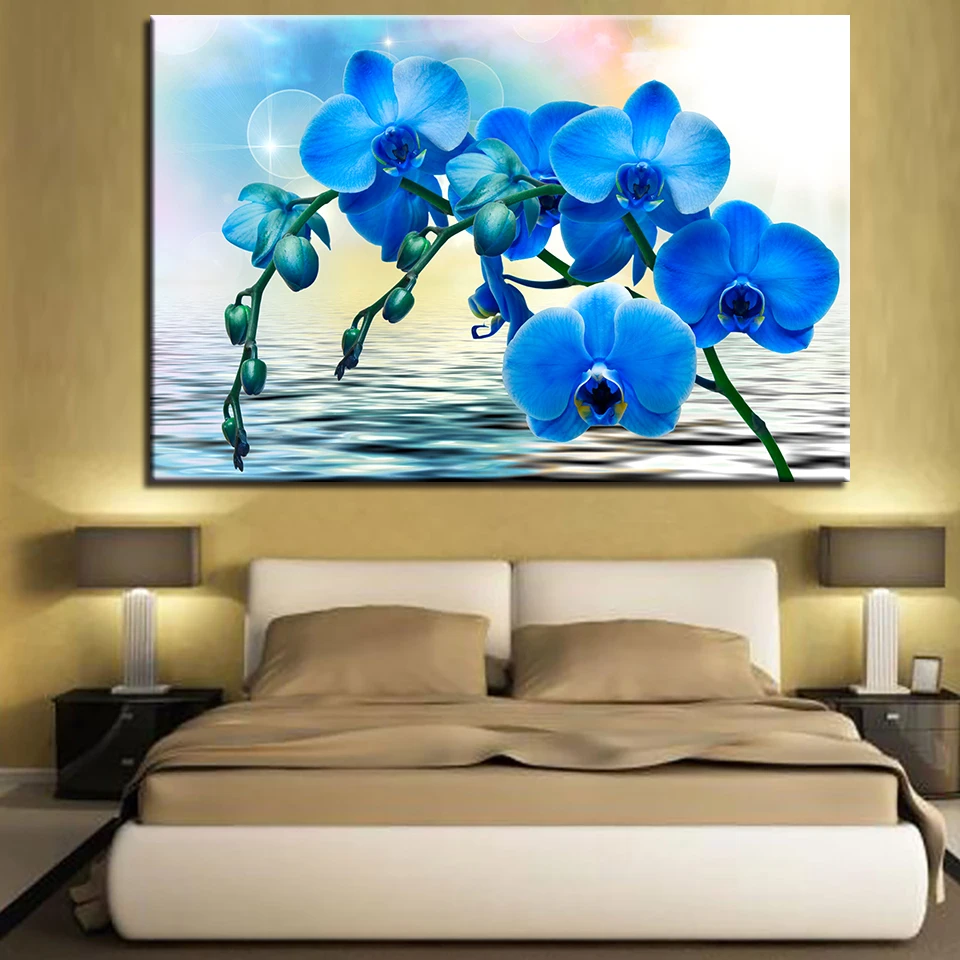 

Canvas Painting Wall Art Living Room Home Decor 1 PiecePcs Blue Moth Orchid Poster HD Print Beautiful Flower Pictures Framework