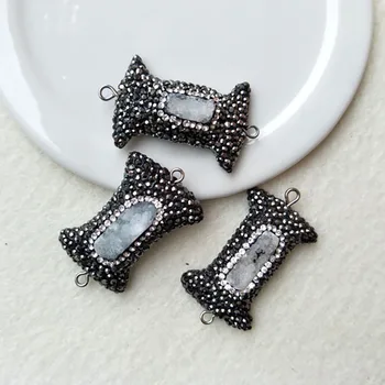 

5pcs Natural bowknot shape drusy quartz Stone connector Pave Rhinestone Crystal Spacer Bead For DIY Making Bracelet Jewelry CT50