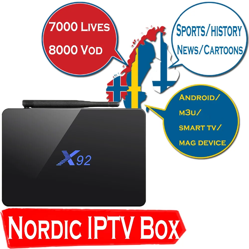 

X92 Android 7.1 TV BOX 2G16G/3G32G with 7000 Channels 7000 VOD Sweden Switzerland Dutch Nordic Europe IPTV 1 Year Set Top Box