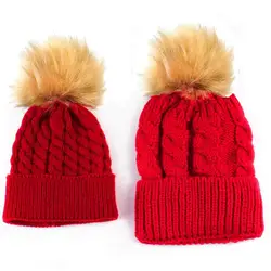 Шапка для маленьких мальчиков и девочек, шарф, зимний меховой вязаный шарик, теплая шапка для новорожденного, защитная шапка для ушей