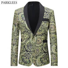 Мужской блейзер с принтом пейсли, повседневный приталенный однобортный пиджак, мужской свадебный сценический пиджак, мужской костюм XXXL