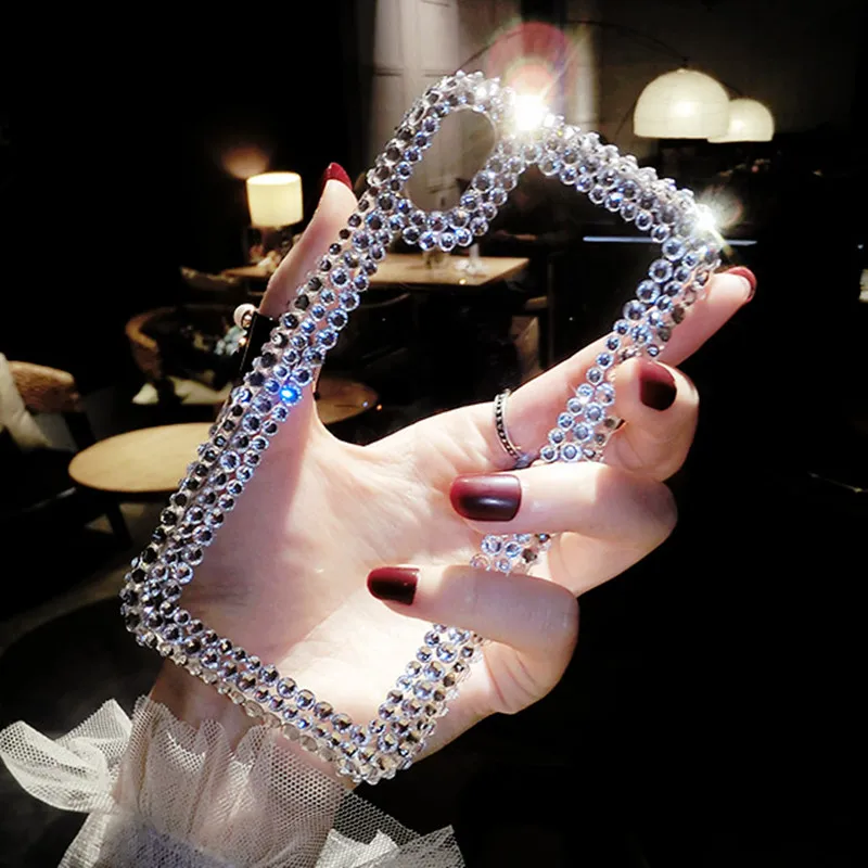 

For Huawei Honor 8X 9 10 Lite 8 Phone Case Luxury DIY Crystal Clear Plain Diamond Handmade Rhinestone Coque