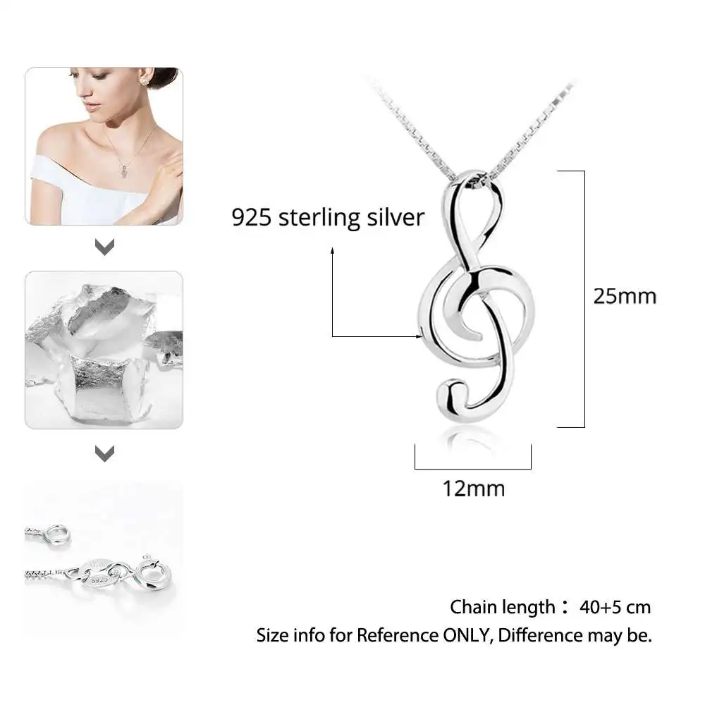 Musical Note Necklaces & Pendants Wedding Jewelry Elegant Women 925 Sterling Silver Necklace Gifts For Her (JewelOra NE100355)