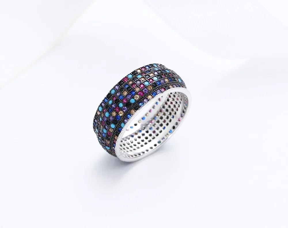 Новинка, Настоящее серебро 925 пробы, металлическое кольцо, великолепное, много цветов, кубический цирконий, кристалл, Трендовое ювелирное изделие, красивые кольца для женщин