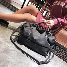 Новинка, Женская Повседневная Сумка-тоут, женская большая сумка-мессенджер на плечо, Высококачественная замшевая кожаная сумка с меховым помпоном