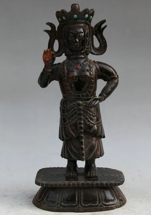 

USPS to USA S2166 12" Chinese Buddhism ox horn Stand Kwan-yin Guan Yin Boddhisattva Goddess Statue B0401