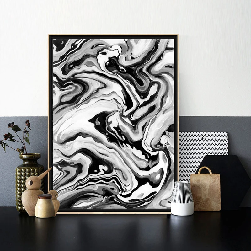 Marble black and white abstract painting Modern home decor wall art canvas prints pictures for